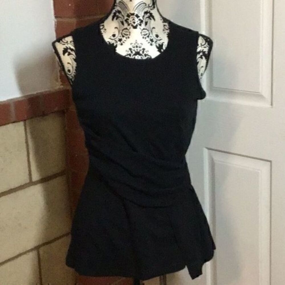 INC Womens Black Cotton Twist-front Sleeveless Crew Neck Tank Top S
